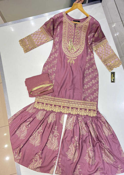 HK181 Bekhud Readymade Pink Linen Mother & Daughter Suit - Memsaab Online