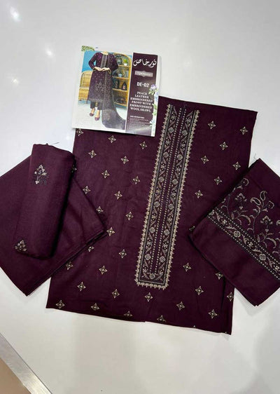 JVDE02 Plum Unstitched Winter Suit Noor-e-Khas - Memsaab Online