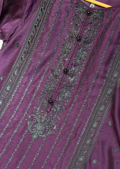 KLD110 Readymade Purple Linen Suit - Memsaab Online