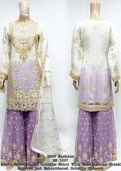 RMW-1257 White/Lilac Partywear Chiffon Suit - Memsaab Online