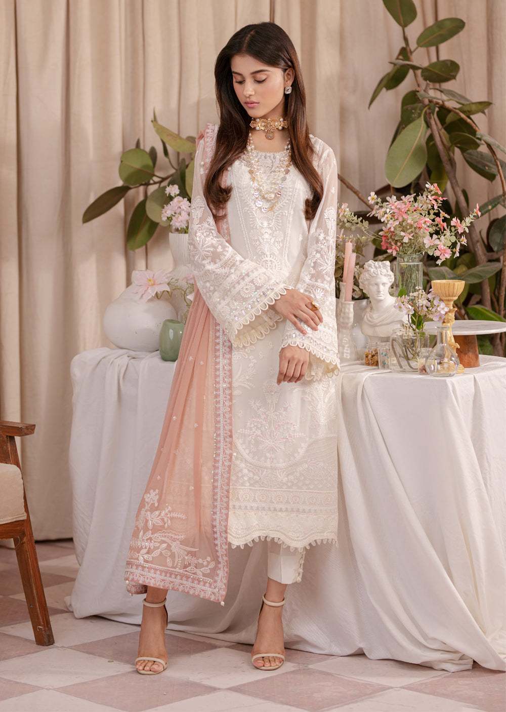 GL-UC-02 Meesha - Unstitched Embroidered Chiffon Suit - Memsaab Online