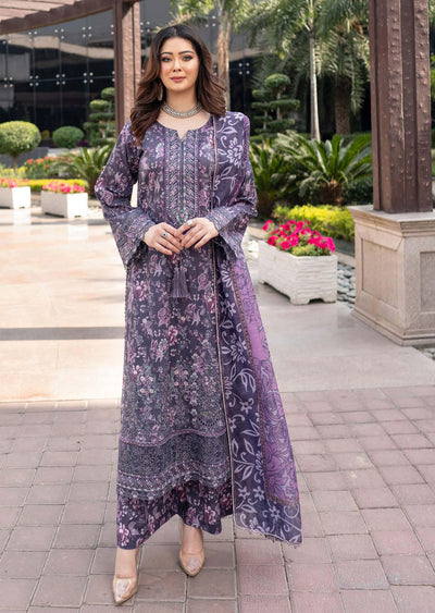 MSSL-01 Purple Munira Digital lawn Suit - Memsaab Online
