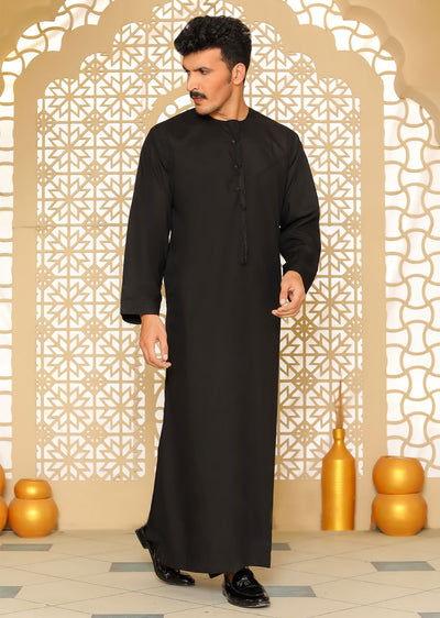 ASM02 Mens/Boys Omani Style Black Thobe - Memsaab Online