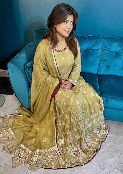 SJ030 Gold Readymade Fancy Chiffon Suit - Memsaab Online