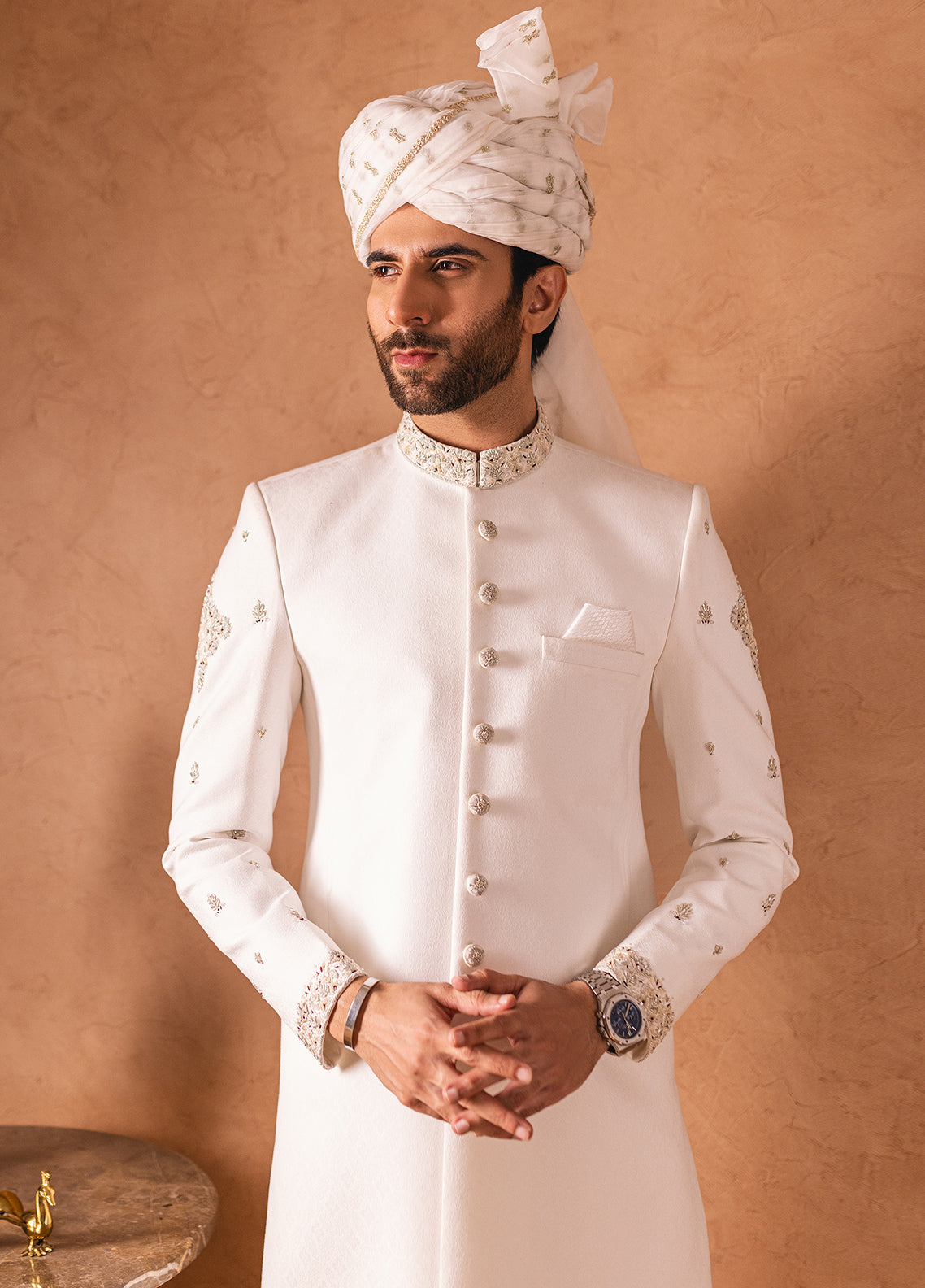 SHR-17 Mens Premium Cream Sherwani - Memsaab Online