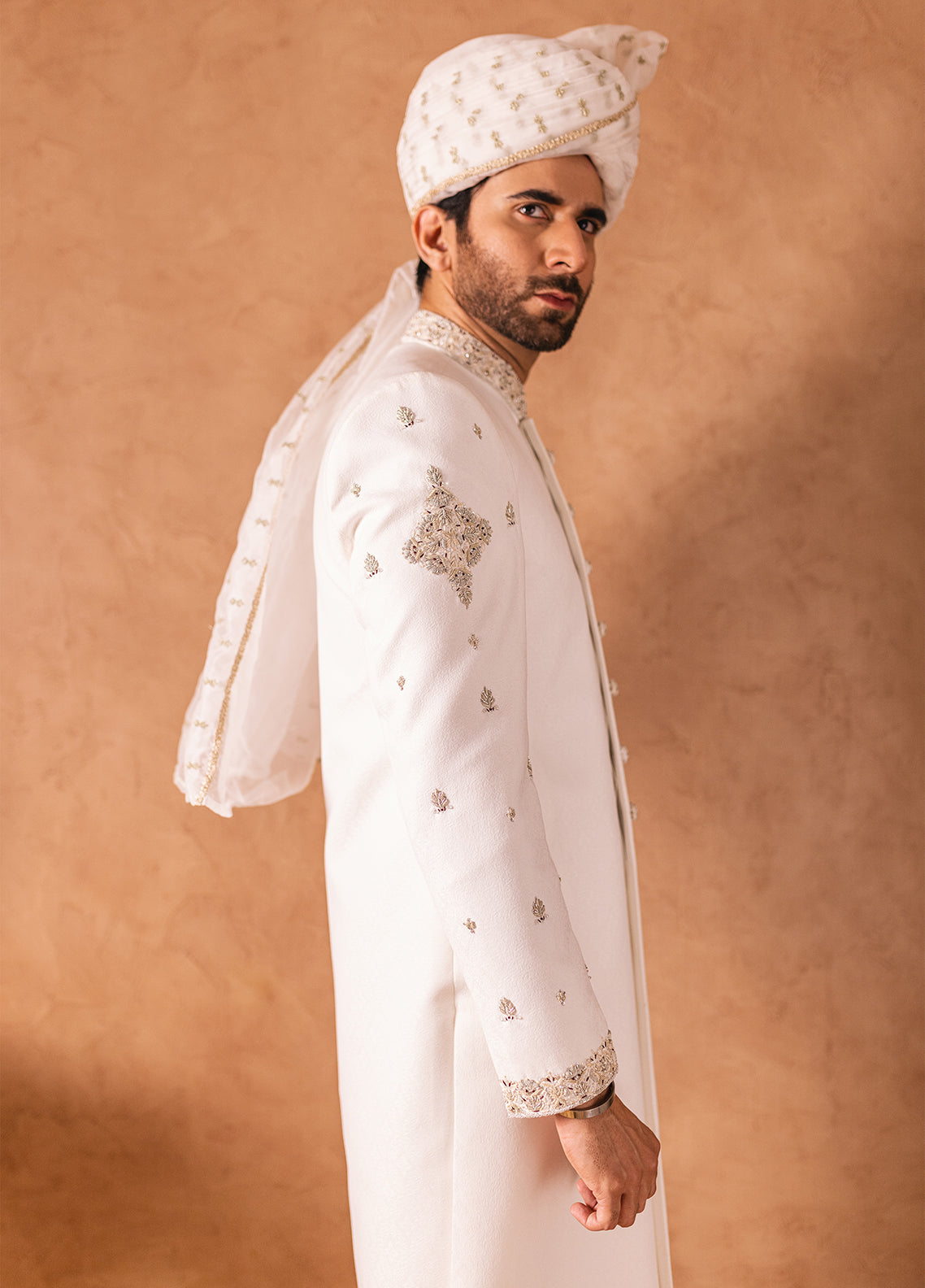 SHR-17 Mens Premium Cream Sherwani - Memsaab Online