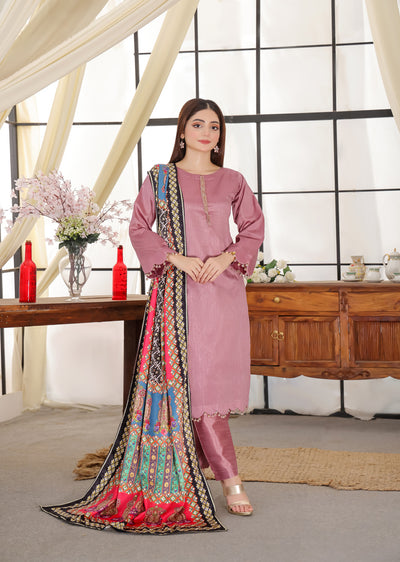 HK265 Zarora - Pink Readymade Raw Silk Mummy n Me Suit - Memsaab Online