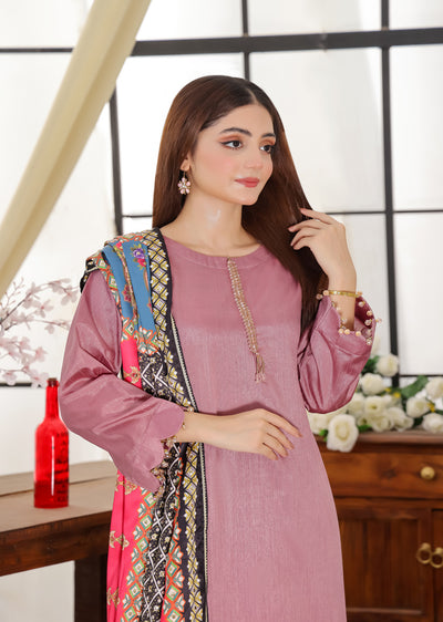 HK265 Zarora - Pink Readymade Raw Silk Mummy n Me Suit - Memsaab Online