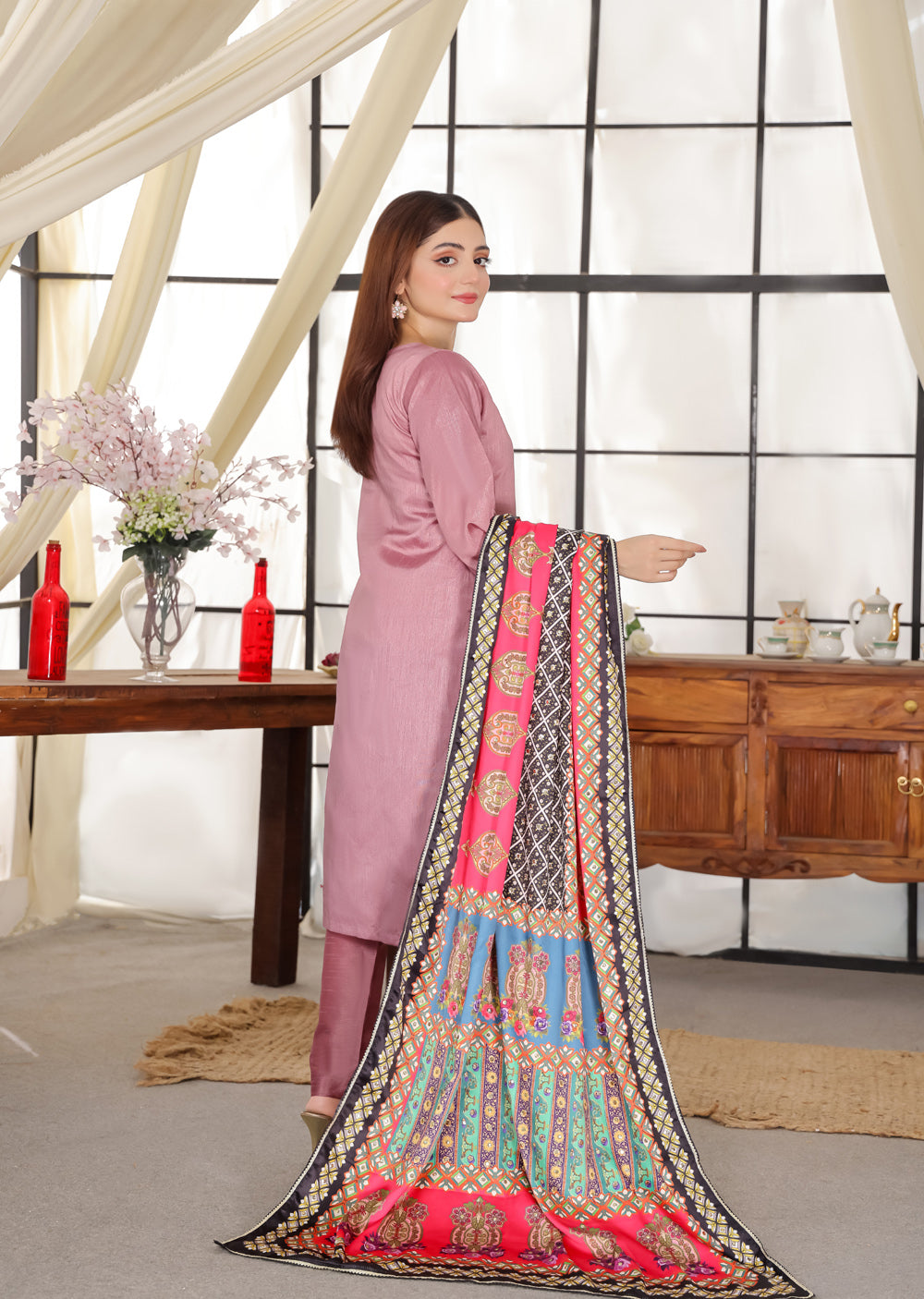 HK265 Zarora - Pink Readymade Raw Silk Mummy n Me Suit - Memsaab Online