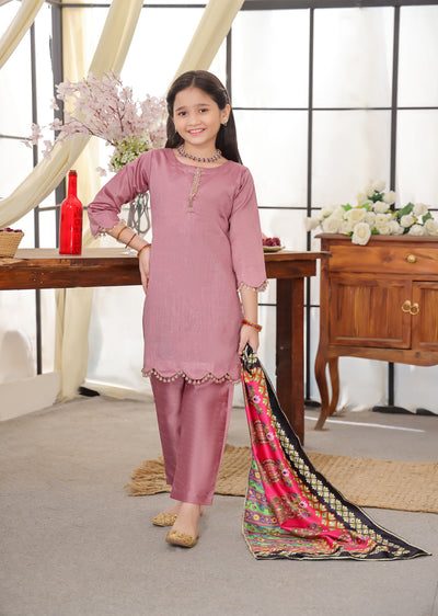 HK265 Zarora - Pink Readymade Raw Silk Mummy n Me Suit - Memsaab Online