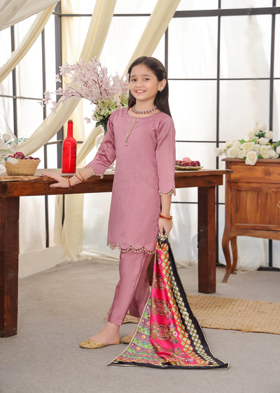 HK265 Zarora - Pink Readymade Raw Silk Mummy n Me Suit - Memsaab Online