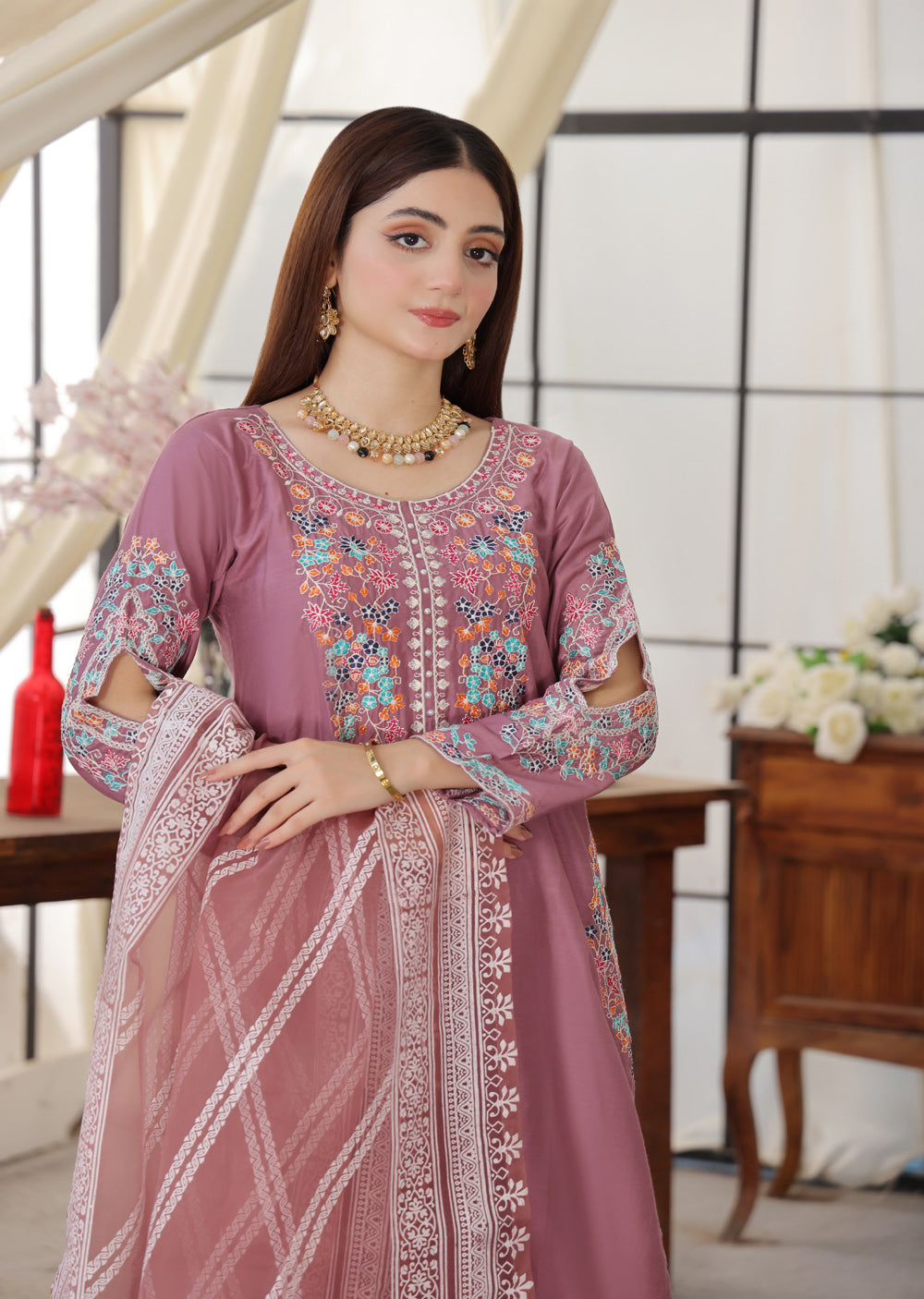 HK248 - Pink Readymade Mummy & Me Linen Suit - Memsaab Online