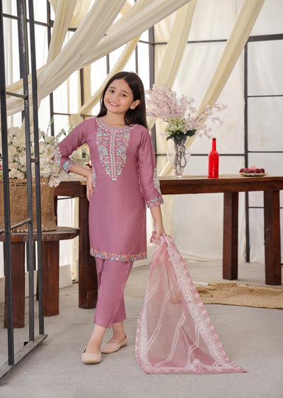 HK248 - Pink Readymade Mummy & Me Linen Suit - Memsaab Online