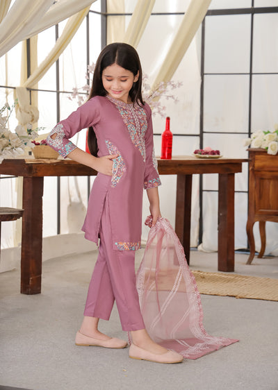 HK248 - Pink Readymade Mummy & Me Linen Suit - Memsaab Online