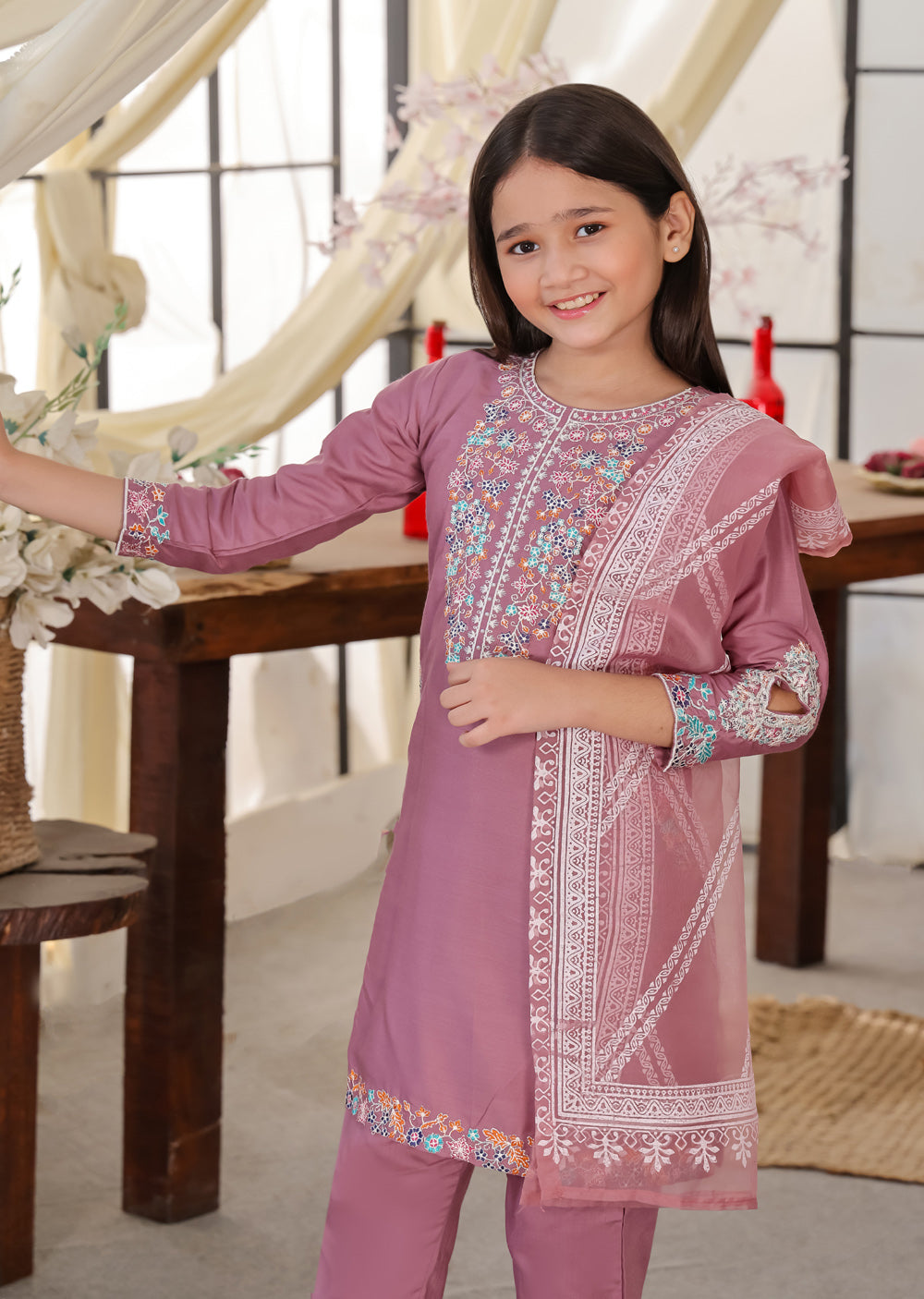 HK248 - Pink Readymade Mummy & Me Linen Suit - Memsaab Online