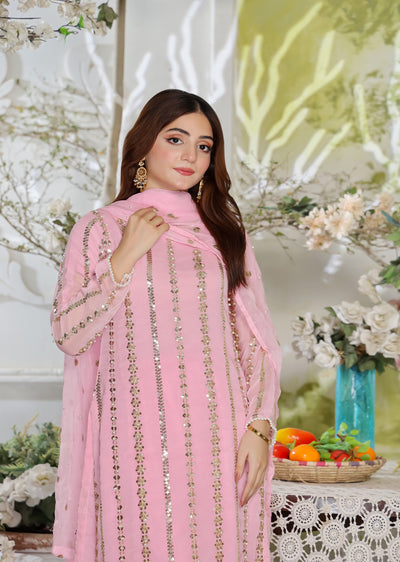 HK260 Zilla - Pink Readymade Chiffon Suit - Memsaab Online