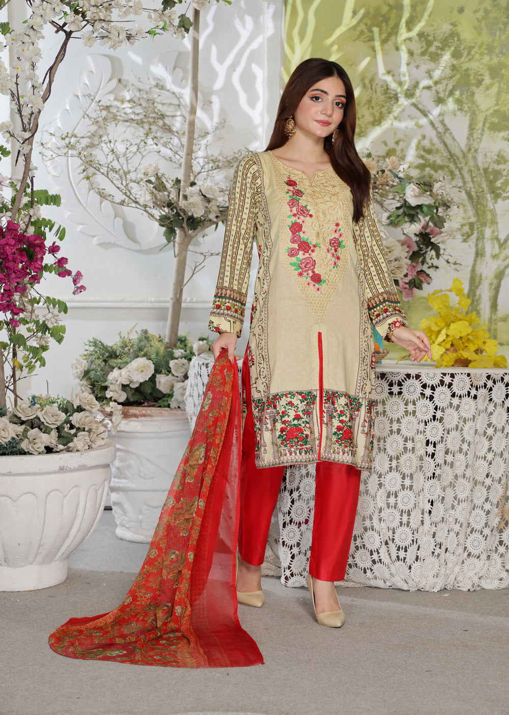 AMT47001C1 - Readymade Lawn Suit - Memsaab Online