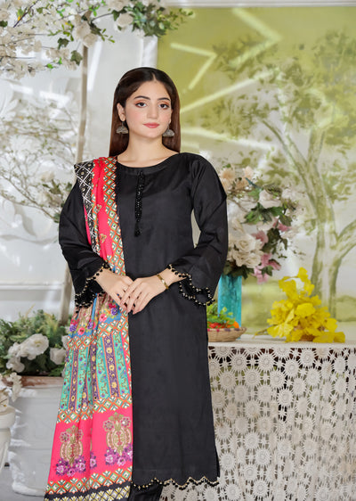 HK265 Zarora - Black Readymade Raw Silk Mummy n Me Suit - Memsaab Online