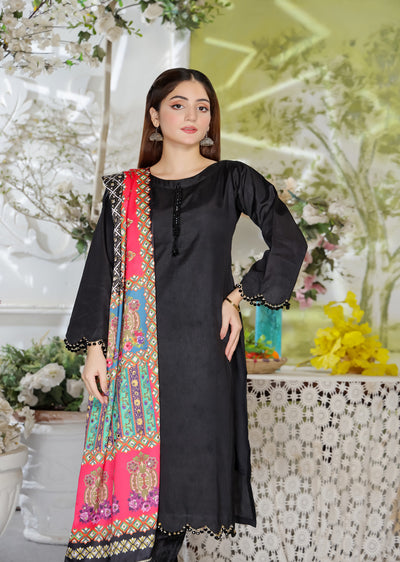 HK265 Zarora - Black Readymade Raw Silk Mummy n Me Suit - Memsaab Online