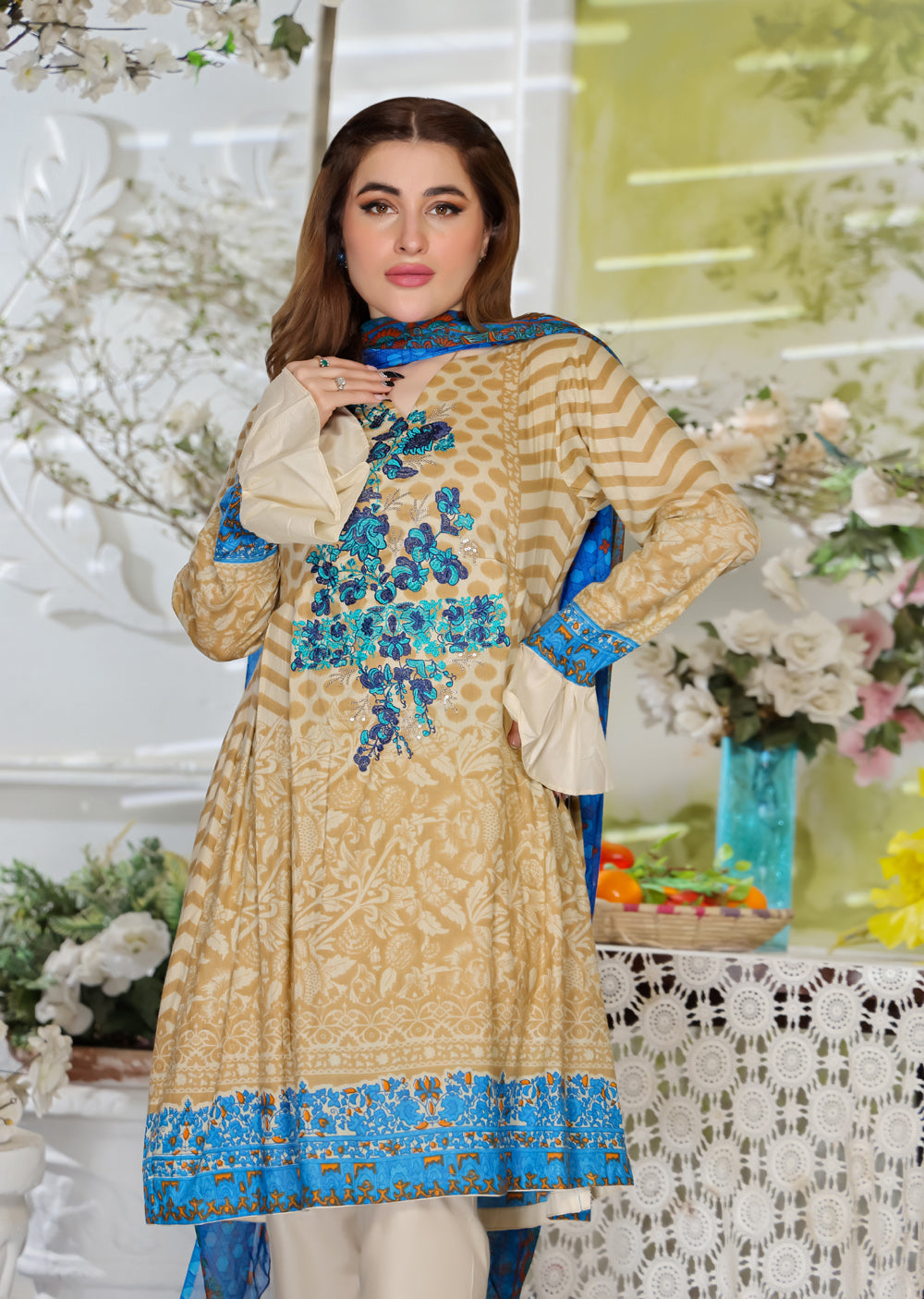 AMT47007C - Readymade Lawn Suit - Memsaab Online