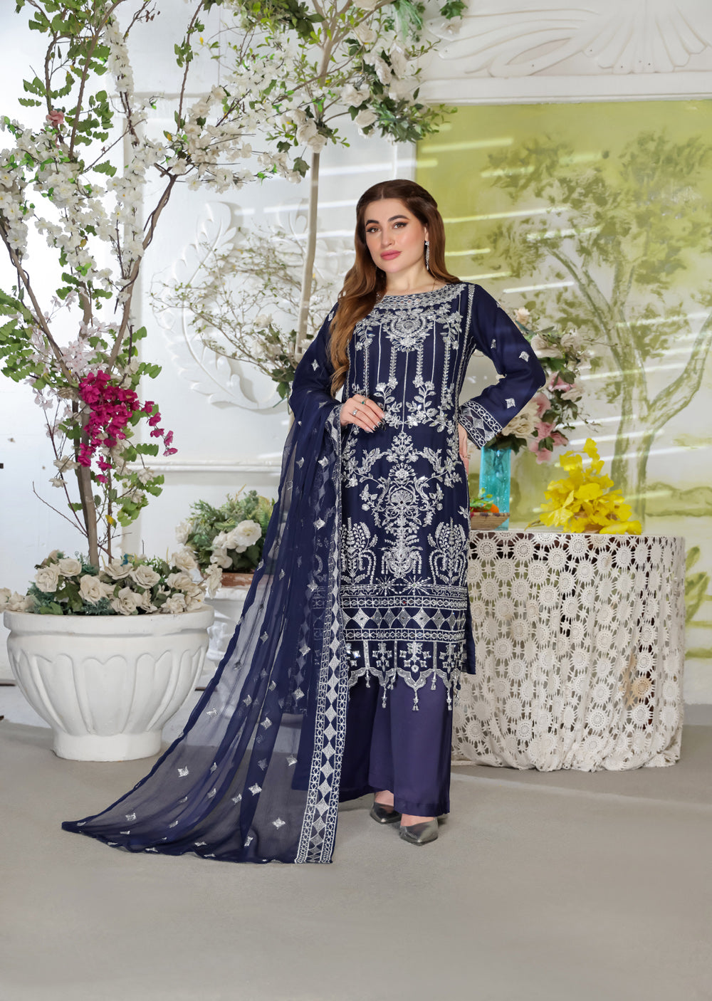 SLM605 Annie - Readymade Navy Chiffon Outfit - Memsaab Online