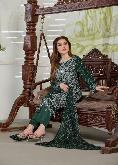 SLM607 Raina - Readymade Green Chiffon Outfit - Memsaab Online