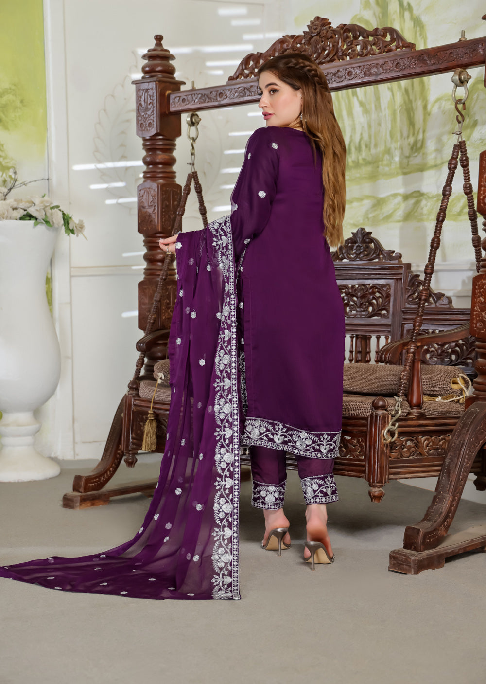 SLM604 Readymade Purple Chiffon Outfit - Memsaab Online