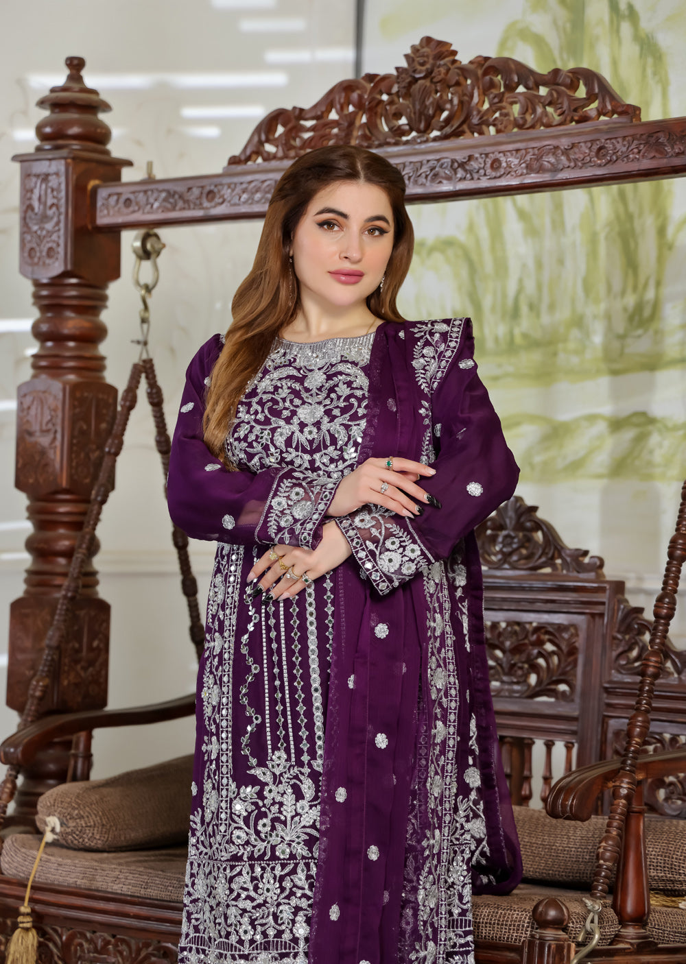 SLM604 Readymade Purple Chiffon Outfit - Memsaab Online