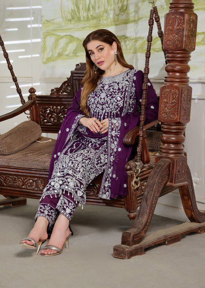 SLM604 Readymade Purple Chiffon Outfit - Memsaab Online