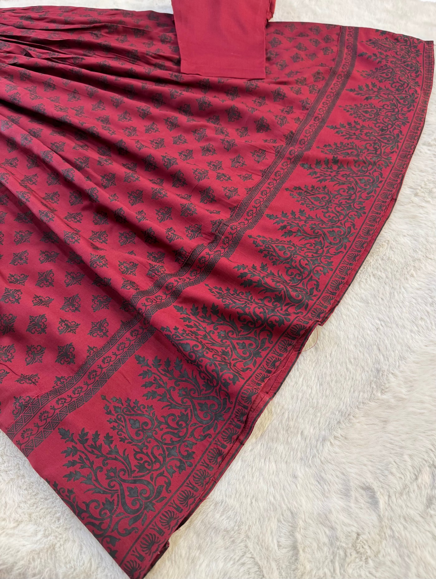 HK56 Bariqa - maroon Embroidered Linen Frock - Memsaab Online