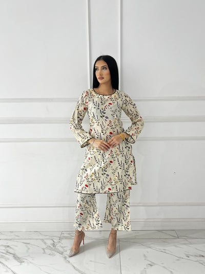 BUT-112 - Cream - S.Prints Printed Lawn Co-ords - Memsaab Online