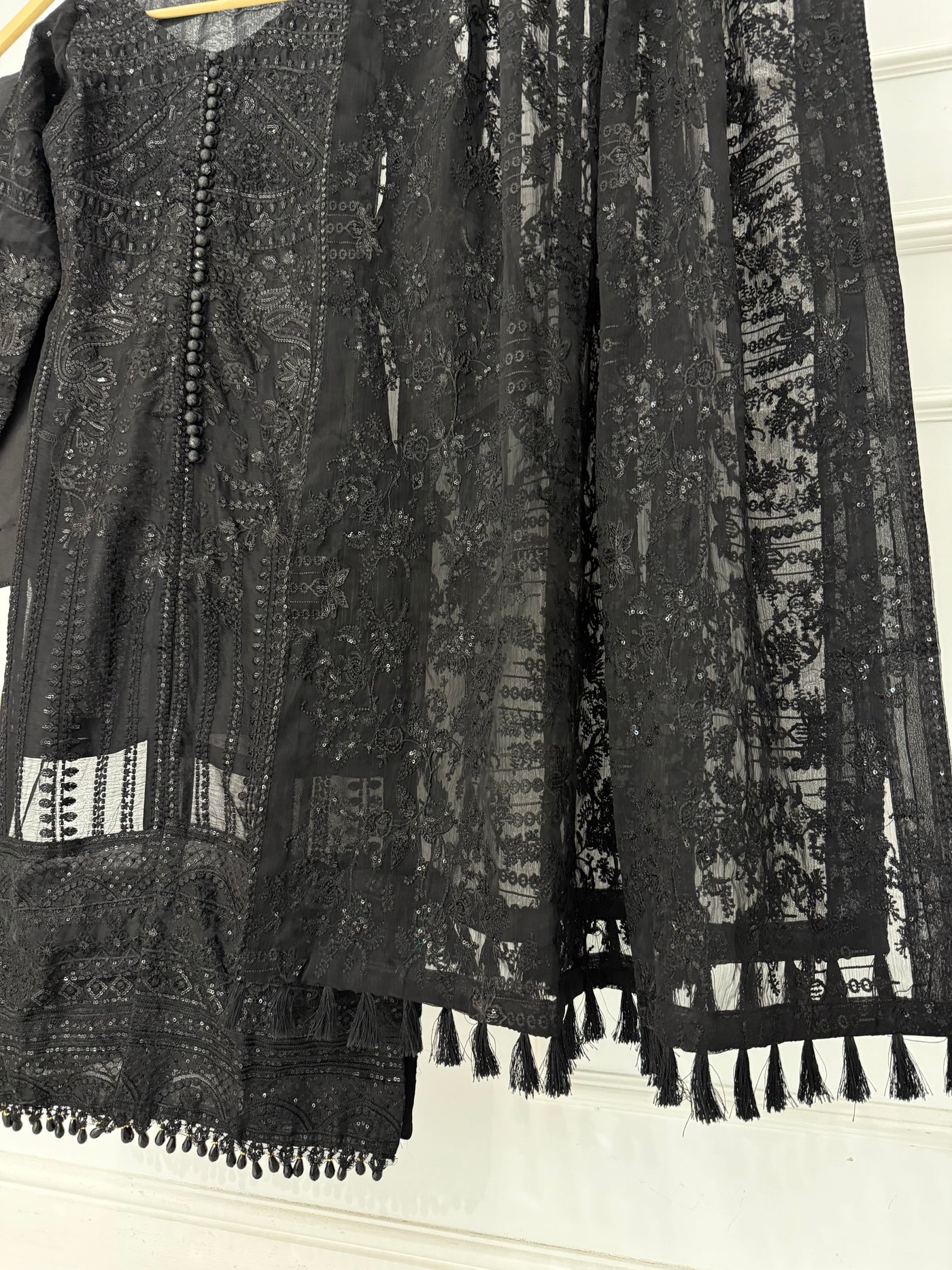 JV1664 Black Readymade Chiffon Suit - Memsaab Online