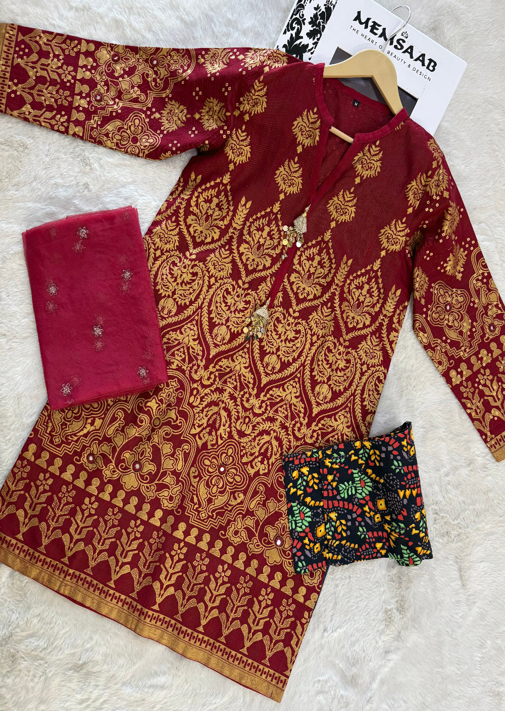 HK119 - Maroon - Readymade 3 Piece Outfit - Memsaab Online