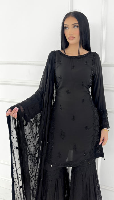 ZN1961 Black Readymade Chiffon Suit - Memsaab Online