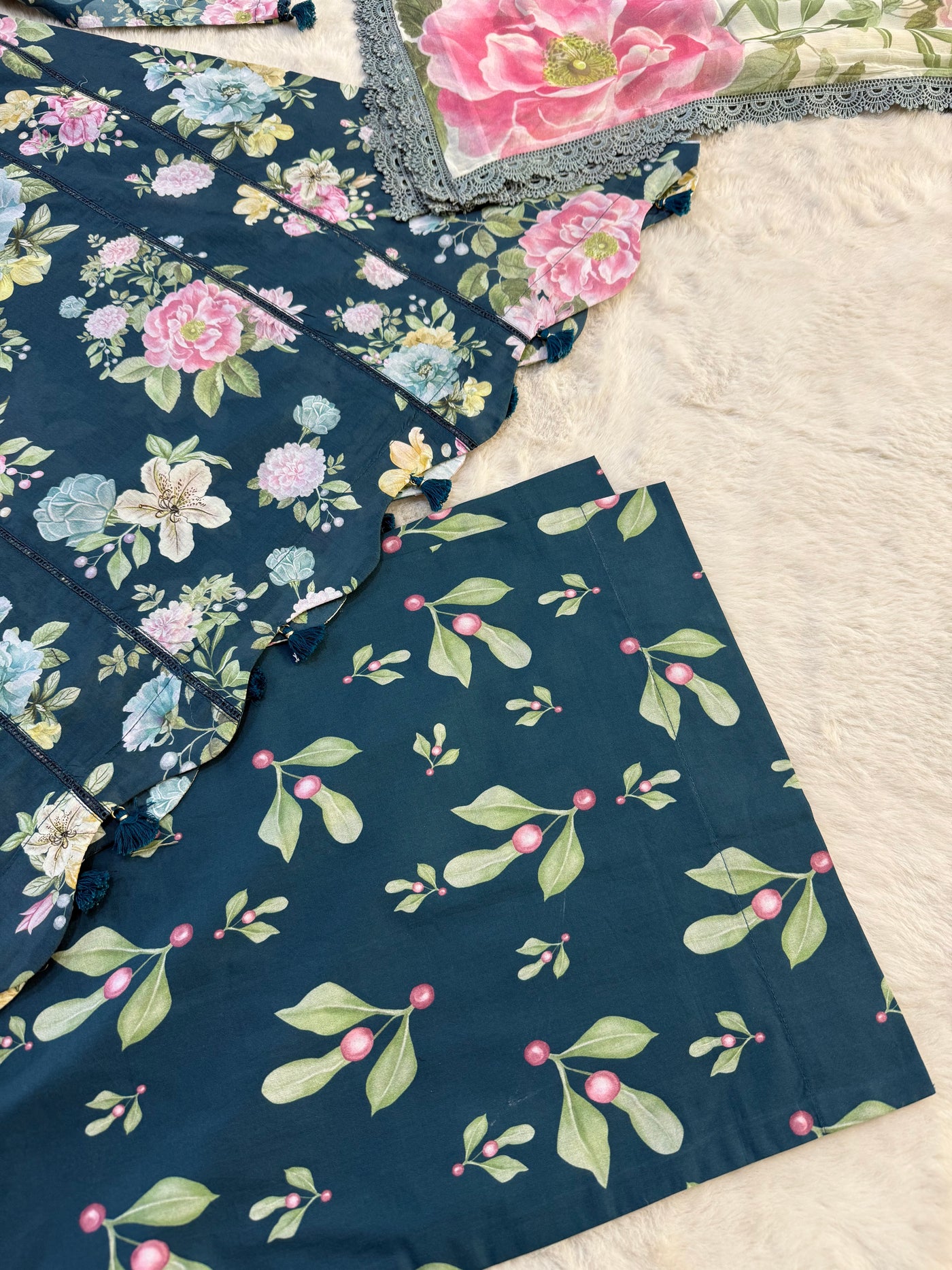 ELFECD-01-B- Azure Fern - Readymade - Elaf Prints Collection 2025 - Memsaab Online