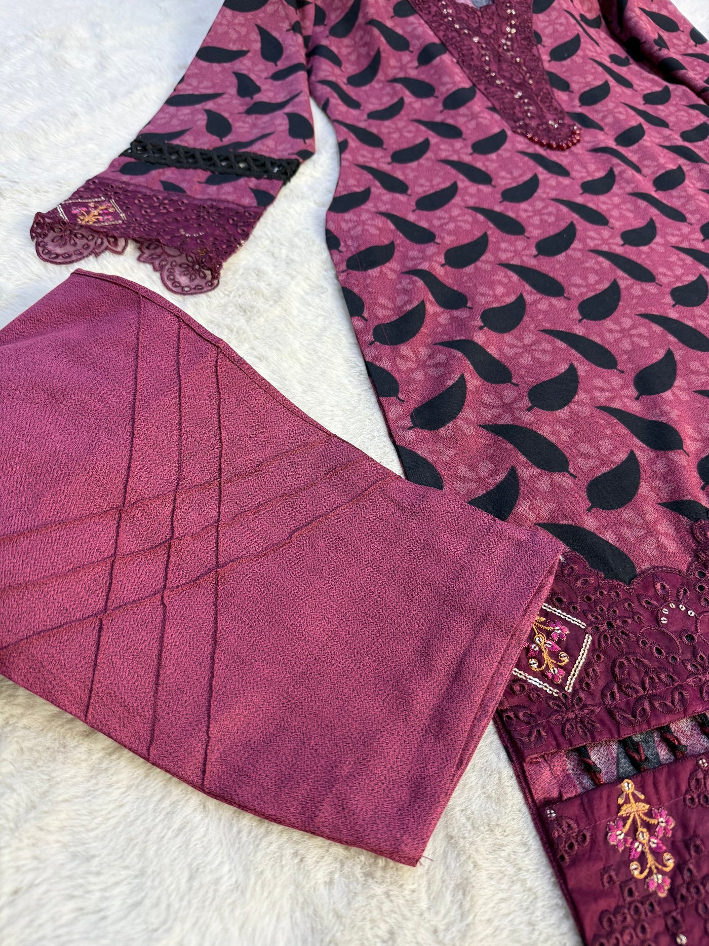 MDNA-23 - Readymade Embroidered Dhanak Outfit - Memsaab Online