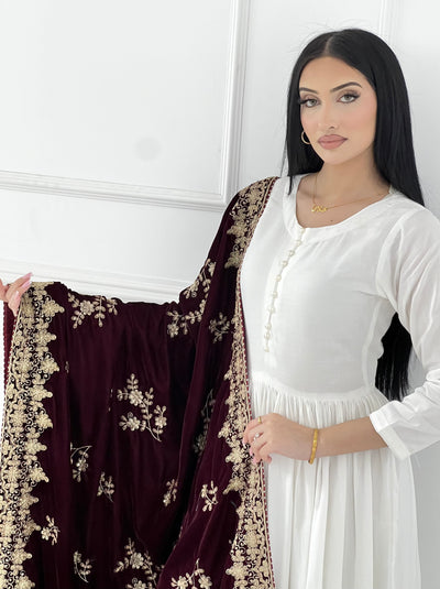 SMV103 Embroidered Velvet Shawl - Memsaab Online
