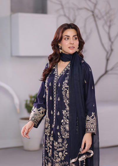 HK297 - Navy - Readymade - Mother & Daughter Linen Outfit 2025 - Memsaab Online