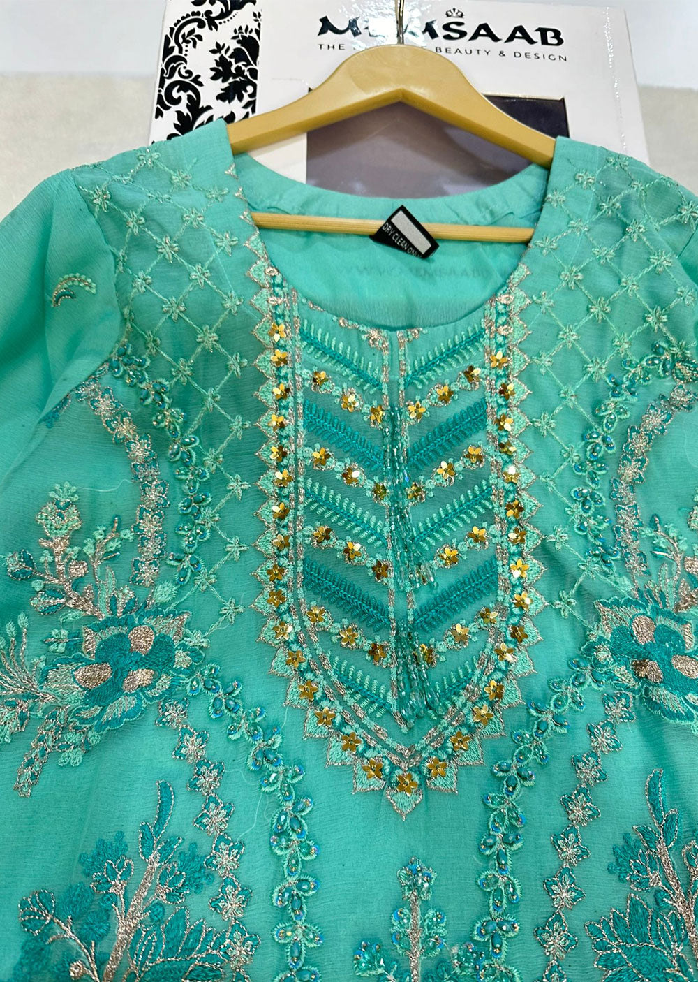 RGZ1007 Turquoise Readymade Chiffon Suit - Memsaab Online