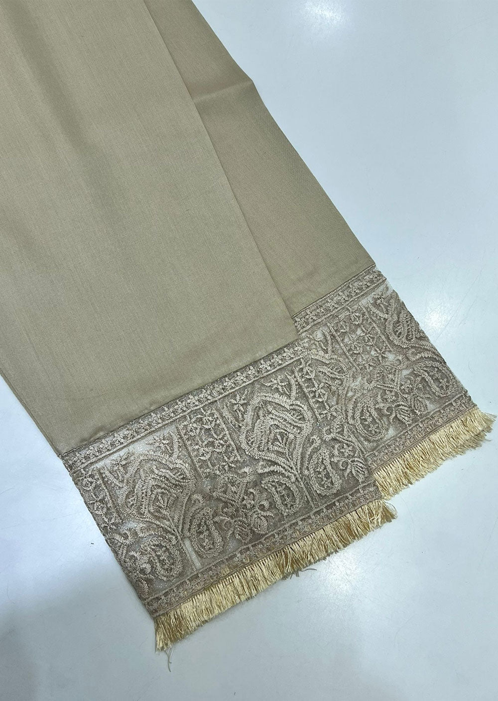 ZAT101 Gold Embroidered Linen Trouser - Memsaab Online