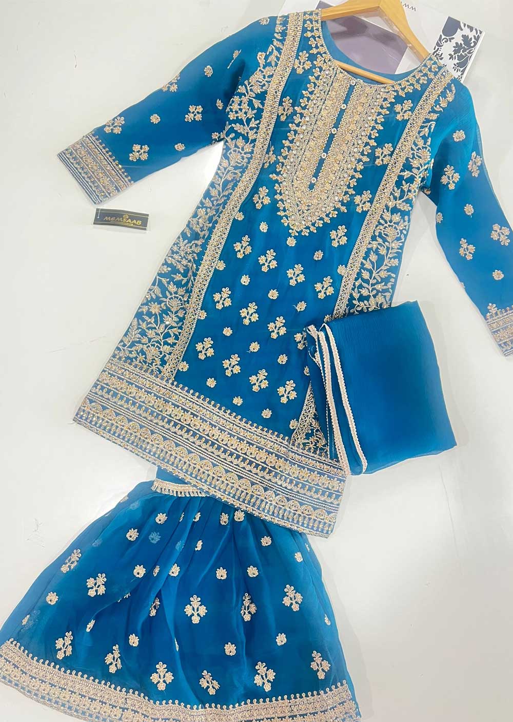 RGZ1013 Teal Readymade Chiffon Suit - Memsaab Online