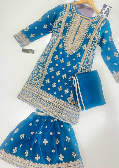 RGZ1013 Teal Readymade Chiffon Suit - Memsaab Online