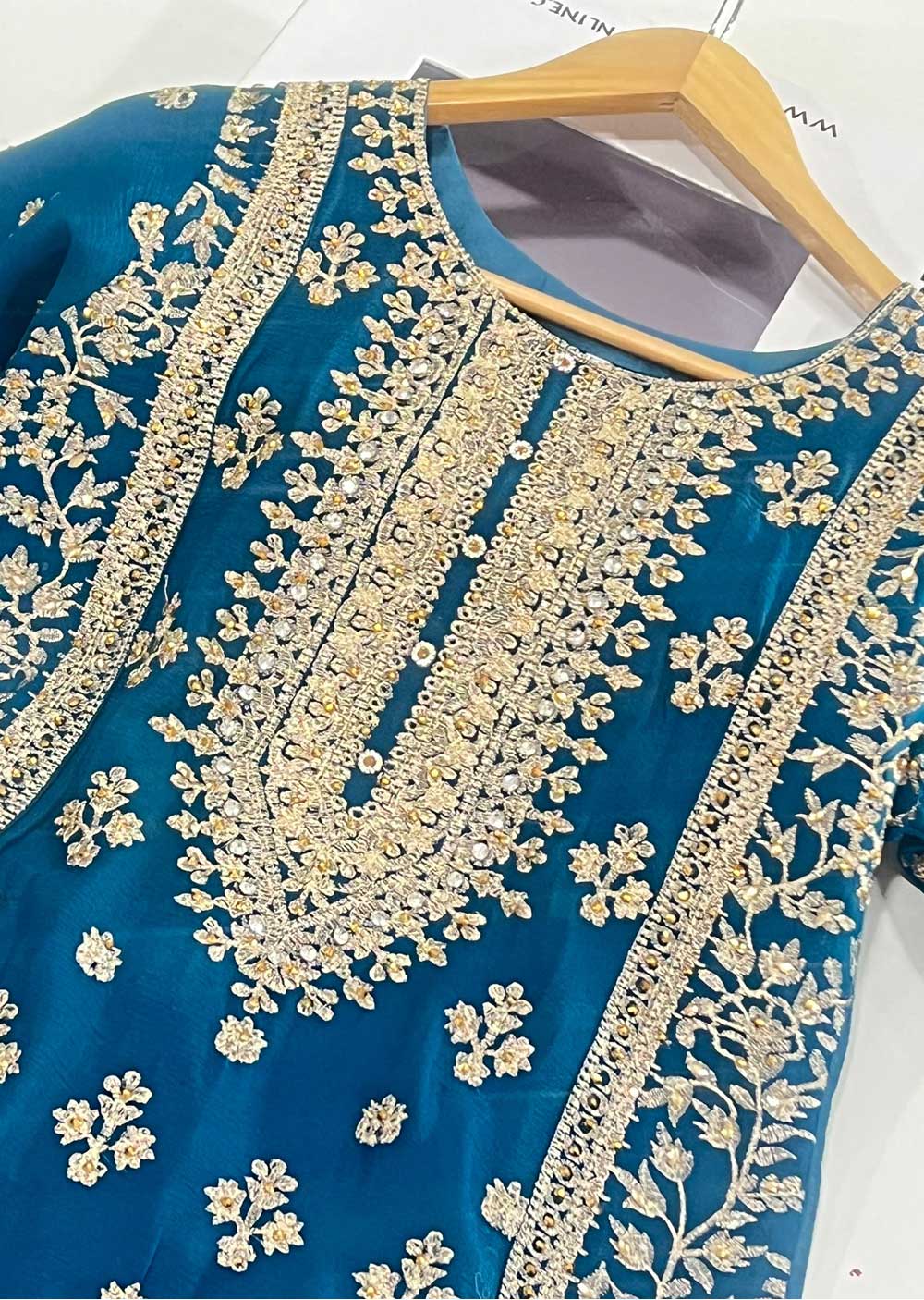 RGZ1013 Teal Readymade Chiffon Suit - Memsaab Online