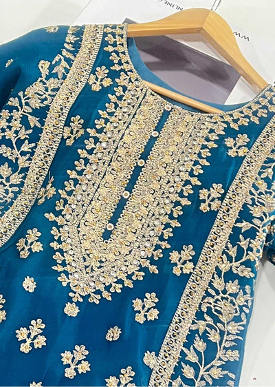RGZ1013 Teal Readymade Chiffon Suit - Memsaab Online