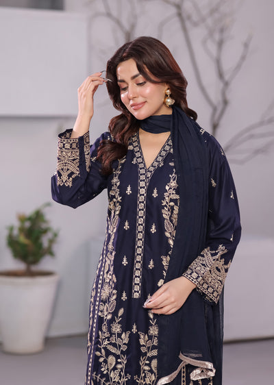 HK297 - Navy - Readymade - Mother & Daughter Linen Outfit 2025 - Memsaab Online