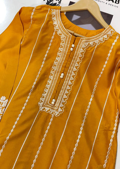 UMR101 Yellow Embroidered Linen Suit - Memsaab Online