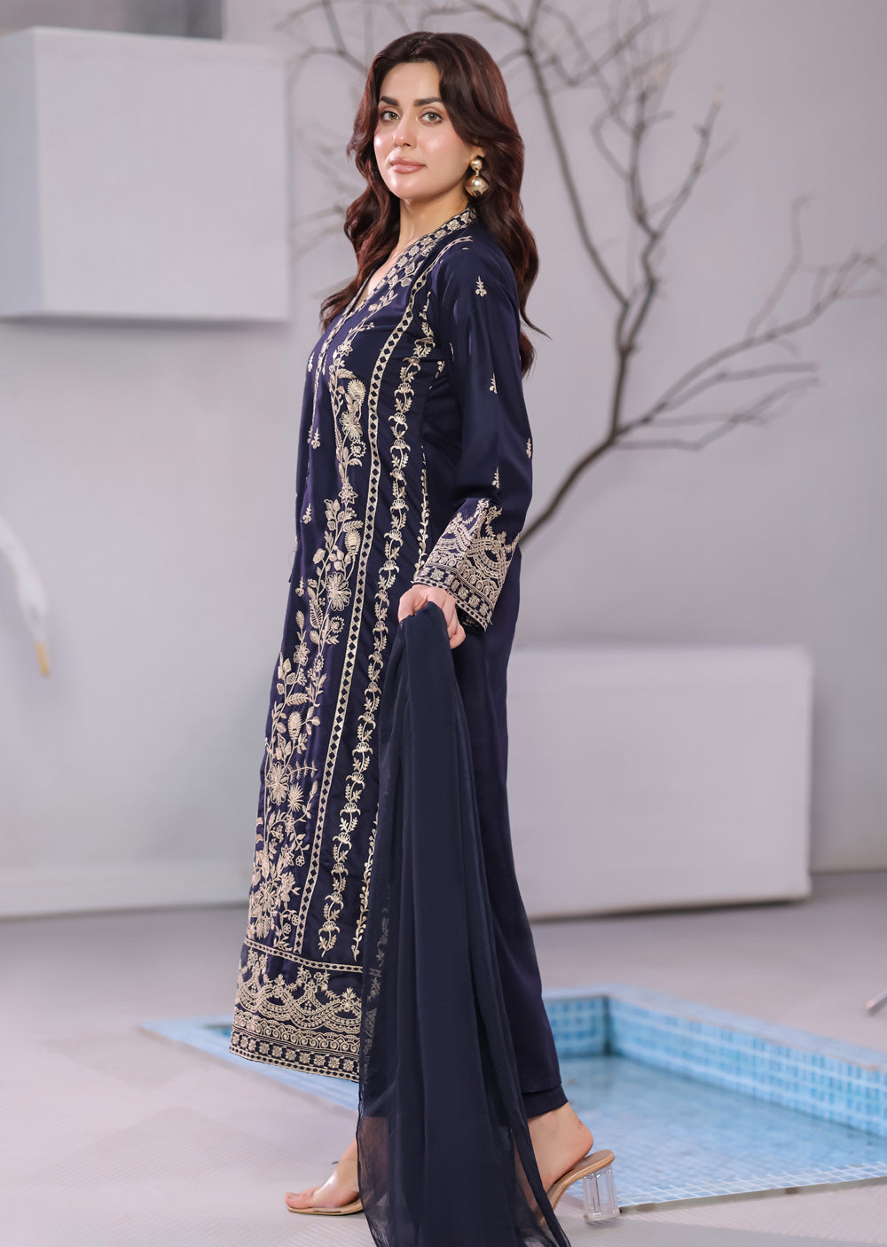 HK297 - Navy - Readymade - Mother & Daughter Linen Outfit 2025 - Memsaab Online