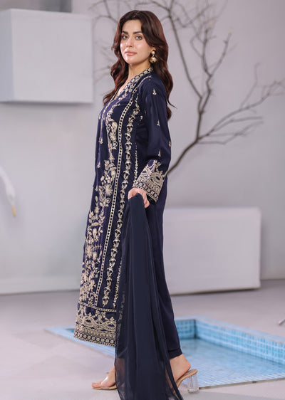 HK297 - Navy - Readymade - Mother & Daughter Linen Outfit 2025 - Memsaab Online