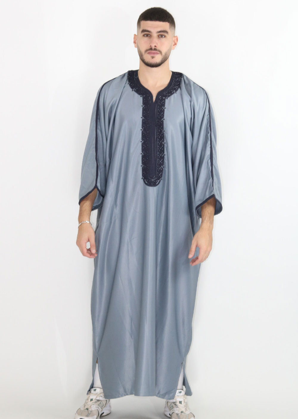 MRC102 Grey Moroccan Embroidered Thobe - Memsaab Online