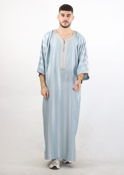 MRC103 Light Blue Moroccan Embroidered Thobe - Memsaab Online